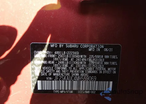 2021 Subaru Forester Limited from USA, damaged, VIN JF2SKAUC4MH559069